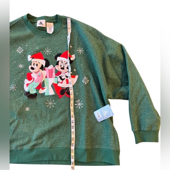 NEW Disney Mickey & Minnie Christmas Sweatshirt Green with Silver Women’s XL - Picture 5 of 7